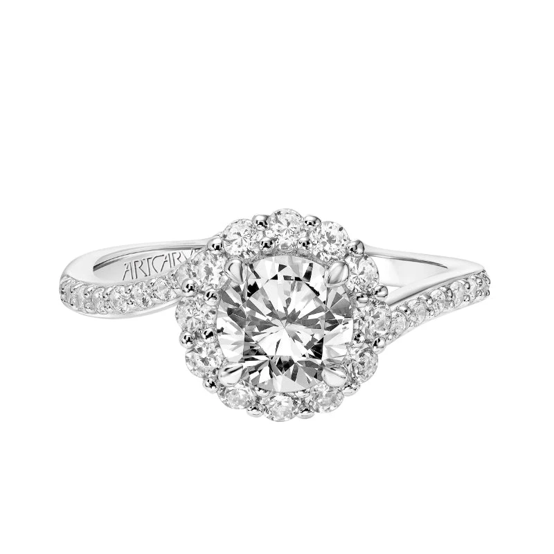 ArtCarved Bridal Artcarved Bridal Mounted With CZ Center Contemporary Twist Halo Engagement Ring Sierra 14K White Gold - Image 2