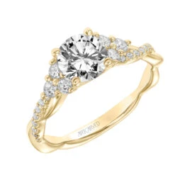 ArtCarved Bridal Artcarved Bridal Semi-Mounted With Side Stones Contemporary 3-Stone Engagement Ring 18K Yellow Gold