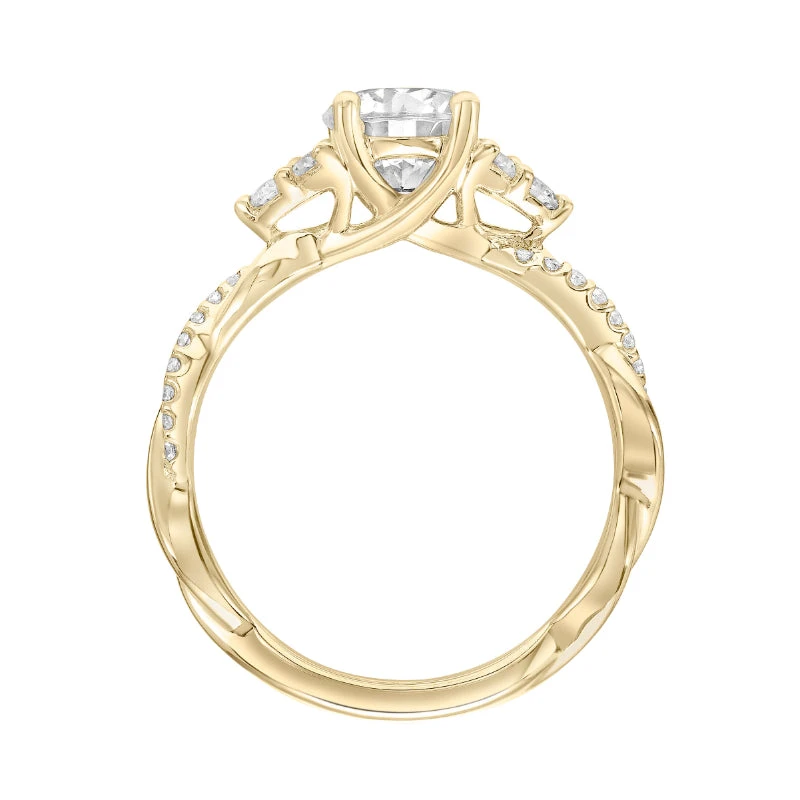 ArtCarved Bridal Artcarved Bridal Semi-Mounted With Side Stones Contemporary 3-Stone Engagement Ring 14K Yellow Gold - Image 3