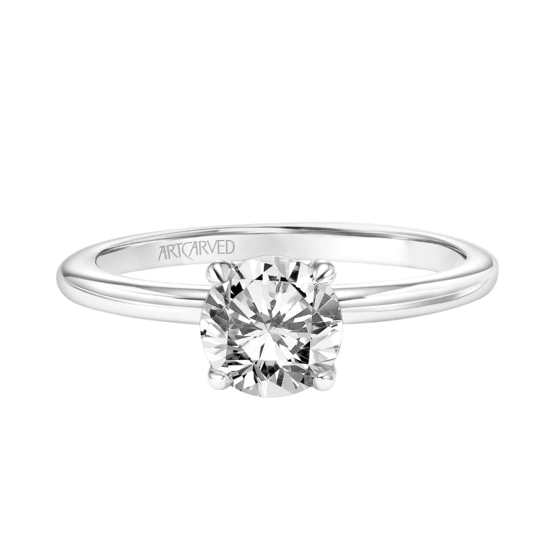 ArtCarved Bridal Artcarved Bridal Semi-Mounted With Side Stones Classic Solitaire Engagement Ring Elyse 18K White Gold - Image 2
