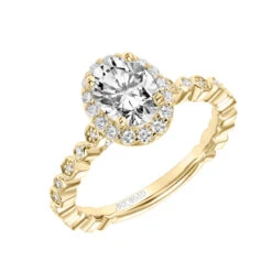 ArtCarved Bridal Artcarved Bridal Semi-Mounted With Side Stones Contemporary Halo Engagement Ring Paley 18K Yellow Gold