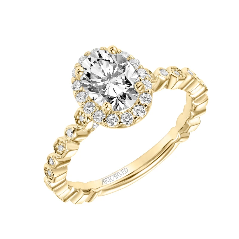 ArtCarved Bridal Artcarved Bridal Semi-Mounted With Side Stones Contemporary Halo Engagement Ring Paley 14K Yellow Gold