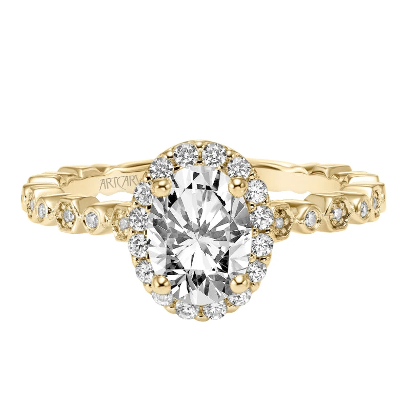 ArtCarved Bridal Artcarved Bridal Semi-Mounted With Side Stones Contemporary Halo Engagement Ring Paley 14K Yellow Gold - Image 2