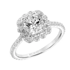 ArtCarved Bridal Artcarved Bridal Semi-Mounted With Side Stones Contemporary Halo Engagement Ring Riley 14K White Gold