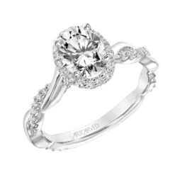 ArtCarved Bridal Artcarved Bridal Semi-Mounted With Side Stones Contemporary Twist Halo Engagement Ring Rina 18K White Gold