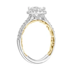 ArtCarved Bridal Artcarved Bridal Semi-Mounted With Side Stones Classic Lyric Halo Engagement Ring Falyn 14K White Gold Primary & 14K Yellow Gold