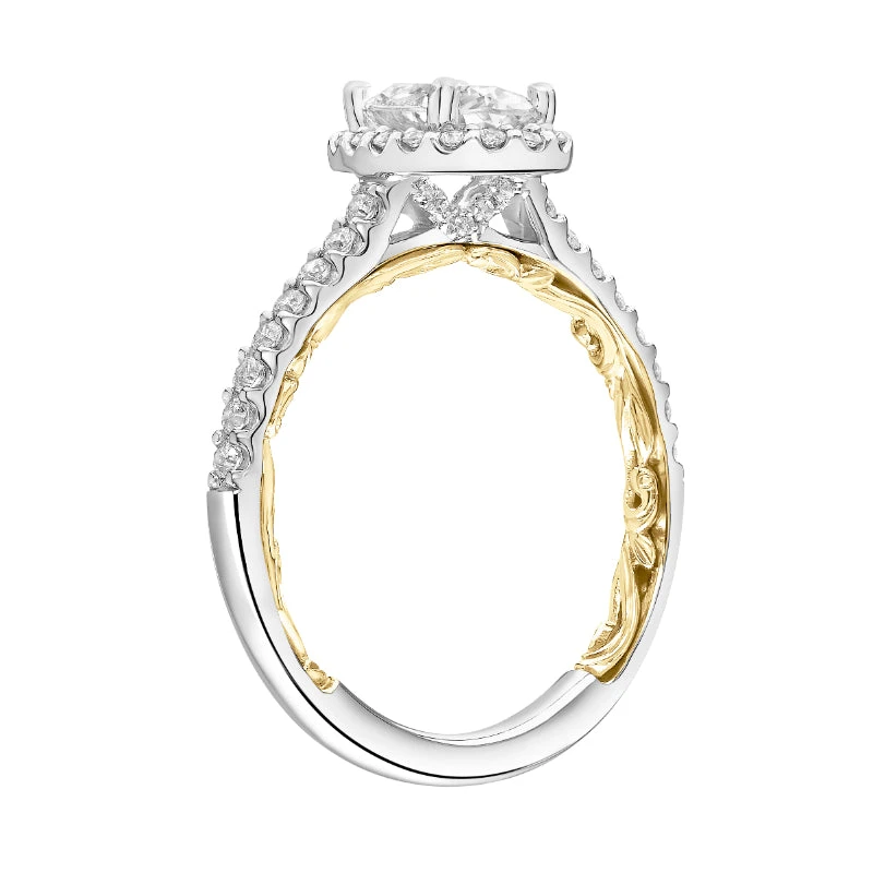 ArtCarved Bridal Artcarved Bridal Semi-Mounted With Side Stones Classic Lyric Halo Engagement Ring Falyn 14K White Gold Primary & 14K Yellow Gold
