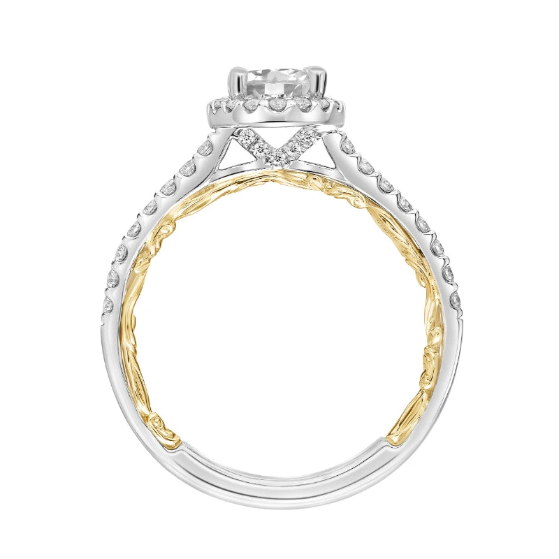 ArtCarved Bridal Artcarved Bridal Semi-Mounted With Side Stones Classic Lyric Halo Engagement Ring Falyn 14K White Gold Primary & 14K Yellow Gold - Image 4