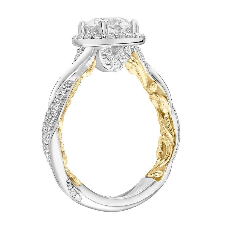 ArtCarved Bridal Artcarved Bridal Mounted With CZ Center Contemporary Lyric Halo Engagement Ring Ainsley 18K White Gold Primary & 18K Yellow Gold