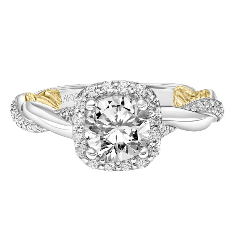 ArtCarved Bridal Artcarved Bridal Semi-Mounted With Side Stones Contemporary Lyric Halo Engagement Ring Ainsley 18K White Gold Primary & 18K Yellow Gold - Image 3