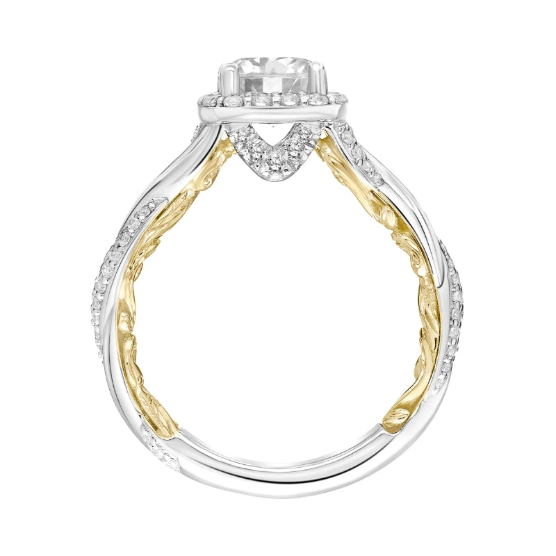 ArtCarved Bridal Artcarved Bridal Semi-Mounted With Side Stones Contemporary Lyric Halo Engagement Ring Ainsley 18K White Gold Primary & 18K Yellow Gold - Image 4