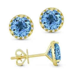 Madison L Madison L 14k Yellow Gold Swiss Blue Topaz Earring