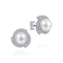 Gabriel & Co. Fashion Gabriel & Co. 14k White Gold Grace Pearl & Diamond Stud Earrings