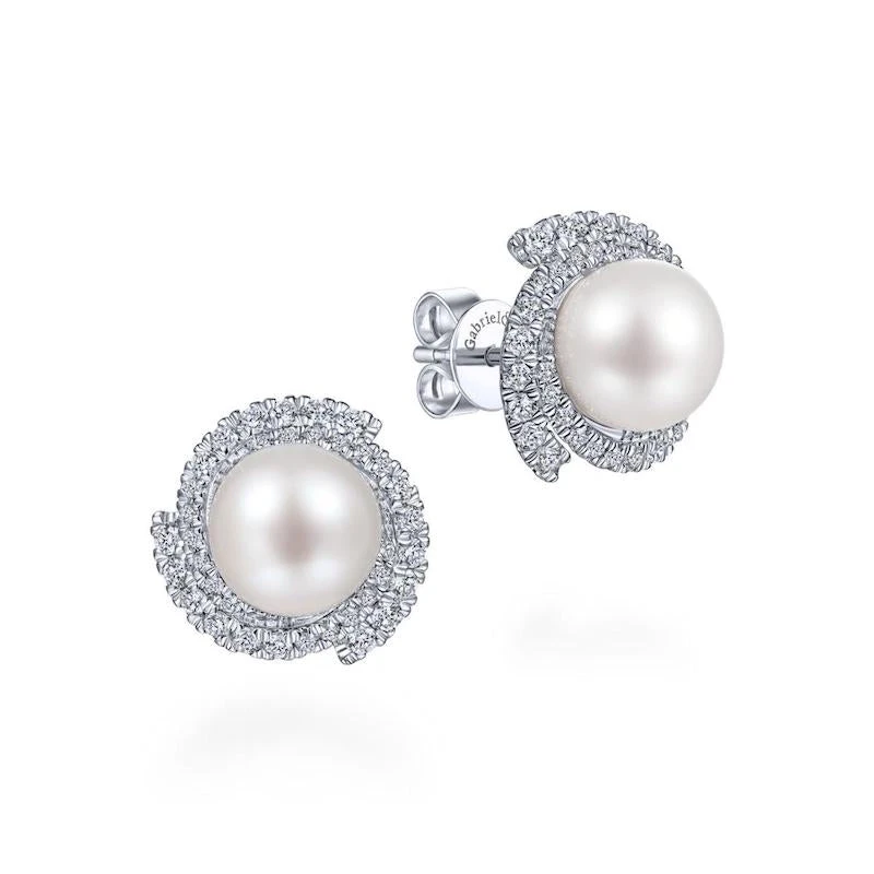 Gabriel & Co. Fashion Gabriel & Co. 14k White Gold Grace Pearl & Diamond Stud Earrings