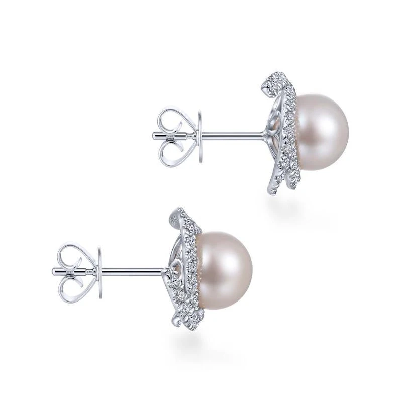 Gabriel & Co. Fashion Gabriel & Co. 14k White Gold Grace Pearl & Diamond Stud Earrings - Image 3