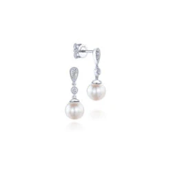 Gabriel & Co. Fashion Gabriel & Co. 14k White Gold Grace Pearl & Diamond Drop Earrings