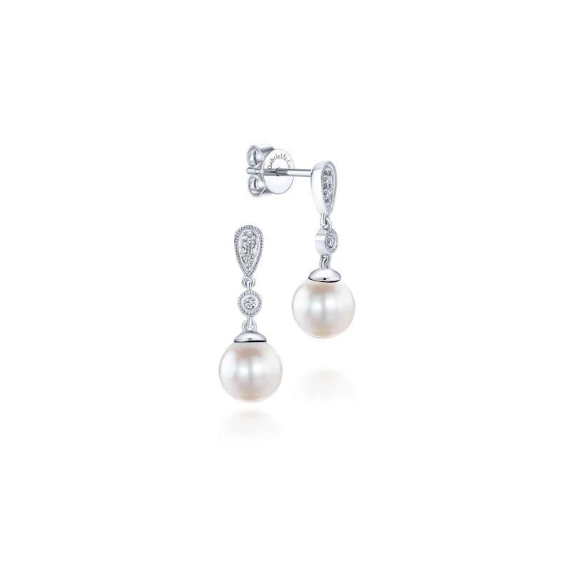 Gabriel & Co. Fashion Gabriel & Co. 14k White Gold Grace Pearl & Diamond Drop Earrings
