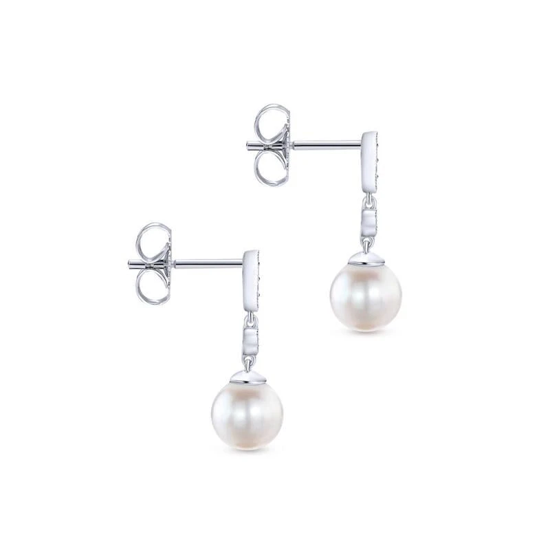 Gabriel & Co. Fashion Gabriel & Co. 14k White Gold Grace Pearl & Diamond Drop Earrings - Image 3