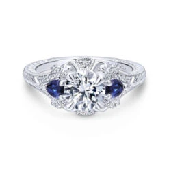Gabriel & Co. Gabriel & Co. 14k White Gold Victorian 3 Stone Diamond & Gemstone Engagement Ring