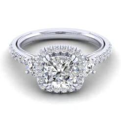 Gabriel & Co. Gabriel & Co. 14k White Gold Victorian 3 Stone Halo Engagement Ring