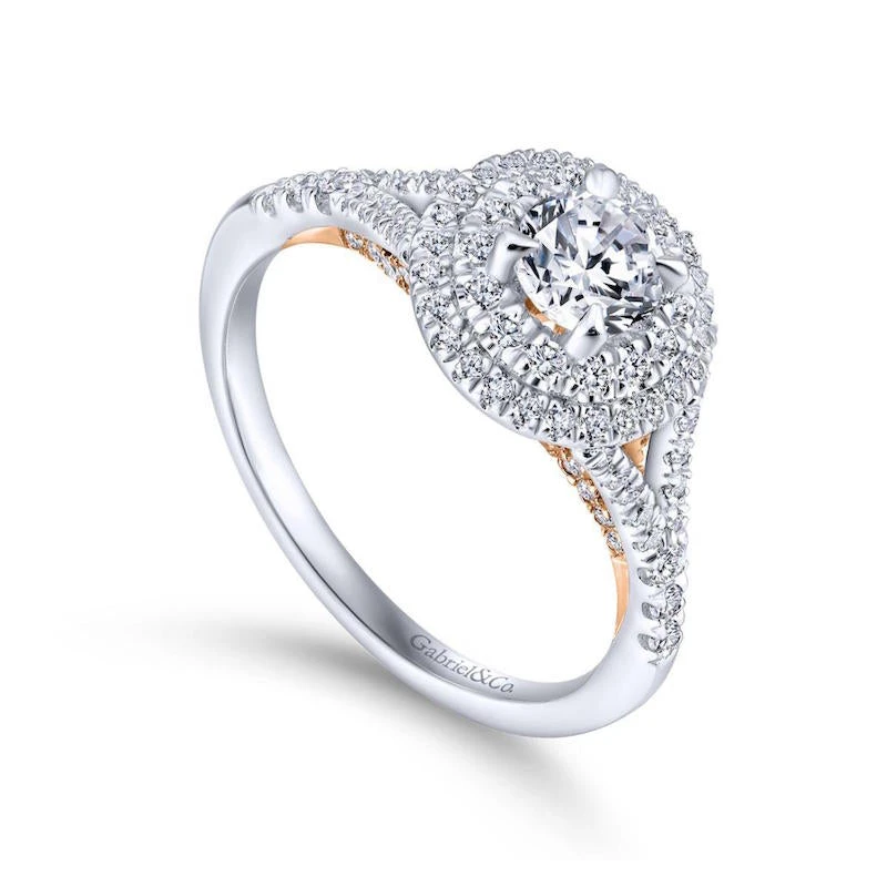 Gabriel & Co. Gabriel & Co. 14k Two Tone Gold Contemporary Double Halo Engagement Ring - Image 3
