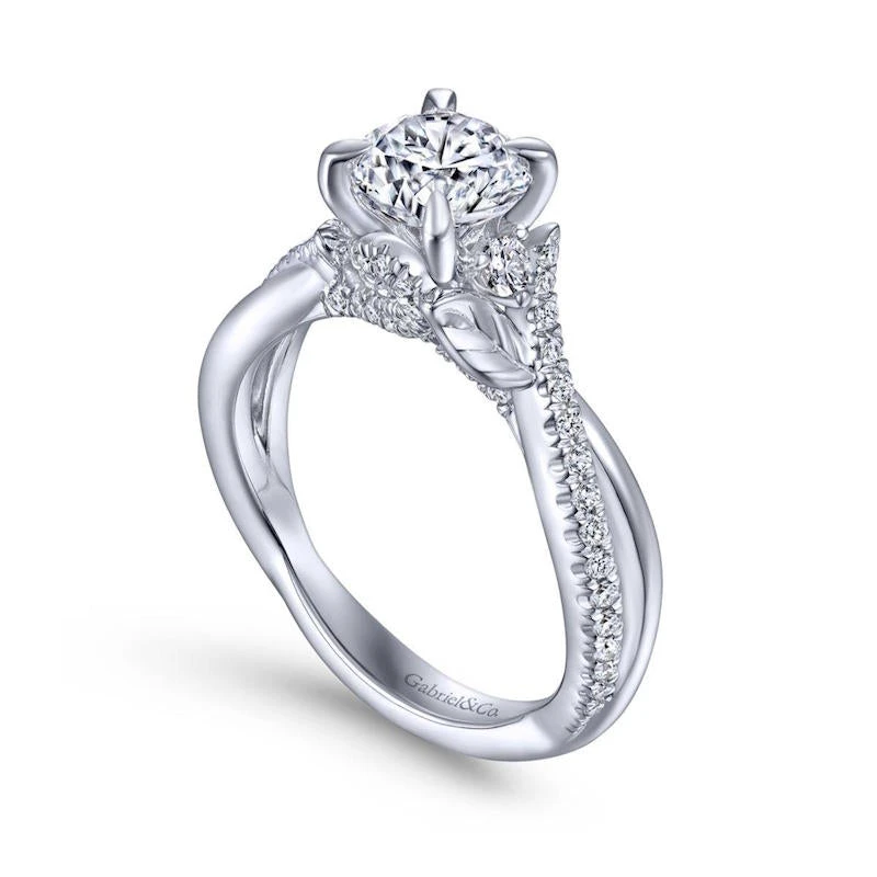 Gabriel & Co. Gabriel & Co. 14k White Gold Floral Twisted Engagement Ring - Image 3
