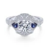 Gabriel & Co. Gabriel & Co. 14k White Gold Art Deco 3 Stone Diamond & Gemstone Halo Engagement Ring