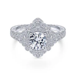Gabriel & Co. Gabriel & Co. 14k White Gold Art Deco Halo Engagement Ring