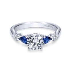 Gabriel & Co. Gabriel & Co. 14k White Gold Contemporary 3 Stone Diamond & Gemstone Engagement Ring