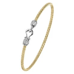 Charles Garnier Charles Garnier Sterling Silver 2mm Mesh Bangle With CZ 2 Tone 18K Yellow Gold And Rhodium Finish