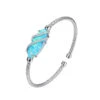 Charles Garnier Charles Garnier Sterling Silver 3mm Mesh Cuff With Synthetic Blue Opal (Stone Size 25x1mm) And CZ Rhodium Finish