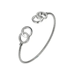 Charles Garnier Charles Garnier Sterling Silver 2mm Mesh Cuff With CZ Interlock Circle Rhodium Finish