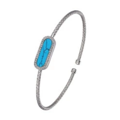 Charles Garnier Charles Garnier Sterling Silver 2mm Mesh Cuff With Synthetic Turquoise (Paperclip Shape 17X5mm) And CZ