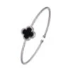 Charles Garnier Charles Garnier Sterling Silver 2mm Mesh Cuff With Black Onyx (Clover Shape 11X11mm) And CZ Circumference 6.75'' Rhodium Finish