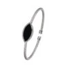 Charles Garnier Charles Garnier Sterling Silver 3mm Mesh Cuff With Black Onyx (Marquise Shape 2X9mm) And CZ Circumference 6.75'' Rhodium Finish