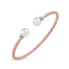 Charles Garnier Charles Garnier Sterling Silver 3mm Mesh Cuff With Freshwater Pearl And CZ 2 Tone Rose Gold And Rhodium Finish