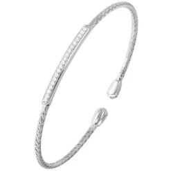 Charles Garnier Charles Garnier Sterling Silver 2mm Mesh Cuff With CZ Reversible Rhodium Finish