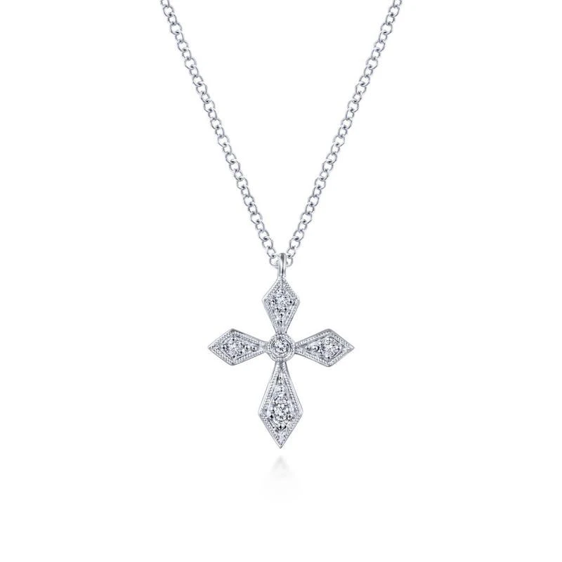 Gabriel & Co. Fashion Gabriel & Co. 14k White Gold Faith Diamond Religious Cross Necklace