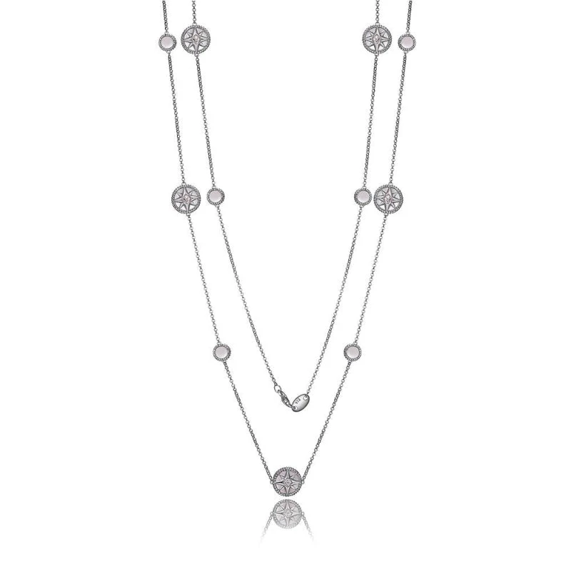 Charles Garnier Charles Garnier Sterling Silver Necklace With Mother Of Pearl And CZ 36'' Rhodium Finish