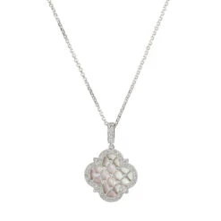 Charles Garnier Charles Garnier Sterling Silver Necklace With Mother Of Pearl And CZ 17''+2'' Rhodium Finish