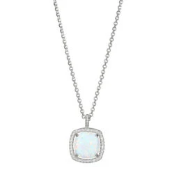 Charles Garnier Charles Garnier Sterling Silver Necklace With Synthetic Opal And CZ 17''+2'' Rhodium Finish