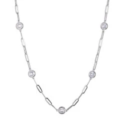 Charles Garnier Charles Garnier Sterling Silver Necklace Made With Paperclip Chain (3mm) And 7 Pieces Cz (Stone Size 6Mm) Station