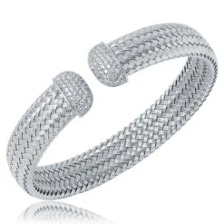 Charles Garnier Charles Garnier Sterling Silver 12mm Mesh Cuff With CZ Rhodium Finish