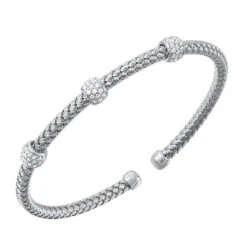 Charles Garnier Charles Garnier Sterling Silver 4mm Mesh Cuff With CZ Rhodium Finish