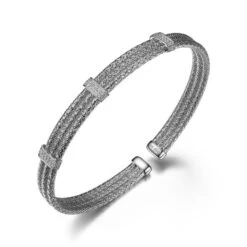 Charles Garnier Charles Garnier Sterling Silver Triple 2mm Mesh Cuff With CZ Rhodium Finish