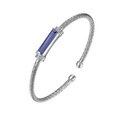 Charles Garnier Charles Garnier Sterling Silver 3mm Mesh Cuff With Tanzanite Color CZ Rhodium Finish