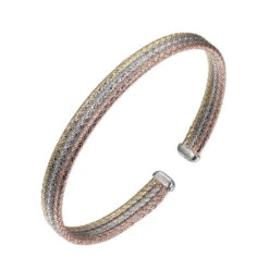 Charles Garnier Charles Garnier Sterling Silver Triple 2mm Mesh Cuff Tricolor Rose Gold