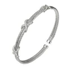 Charles Garnier Charles Garnier Sterling Silver Double 2mm Mesh Cuff With CZ Rhodium Finish