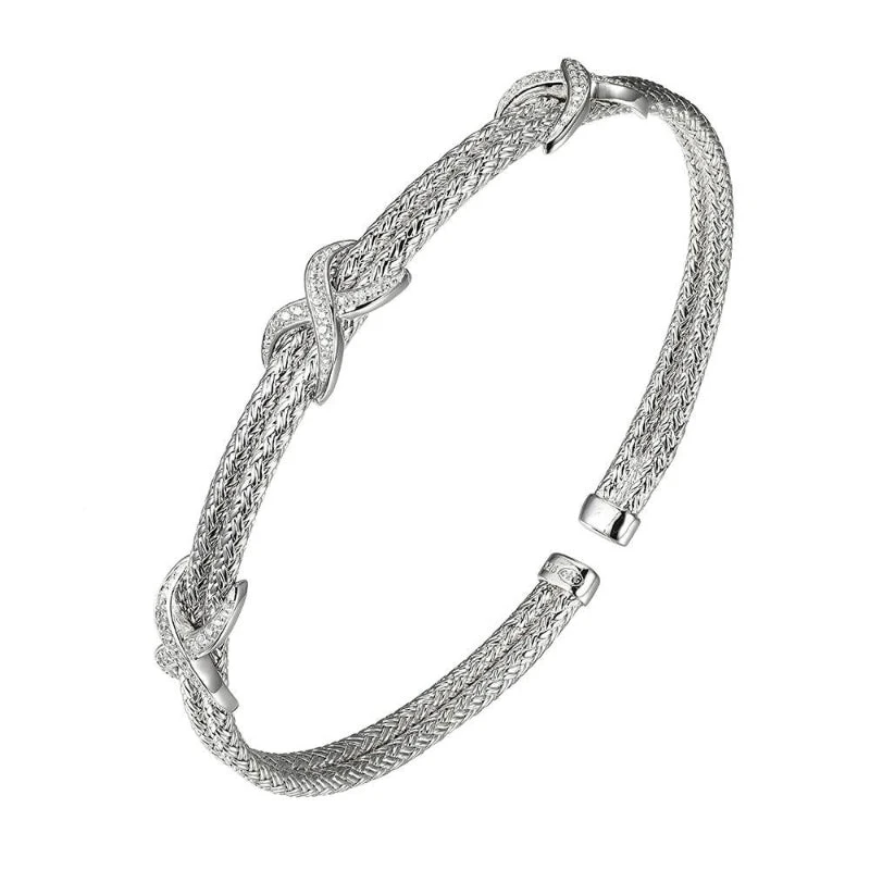 Charles Garnier Charles Garnier Sterling Silver Double 2mm Mesh Cuff With CZ Rhodium Finish
