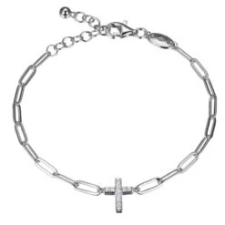 Charles Garnier Charles Garnier Sterling Silver Bracelet Made With Paperclip Chain (3mm) And CZ Cross In Center